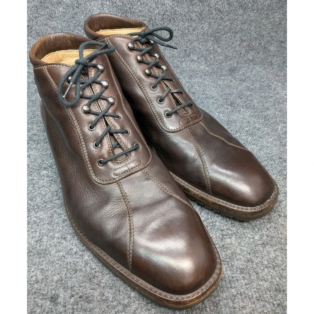 Arthur Beren Italy Brown Leather Chukka Ankle Boots Men 12 M Cap Toe Moustache